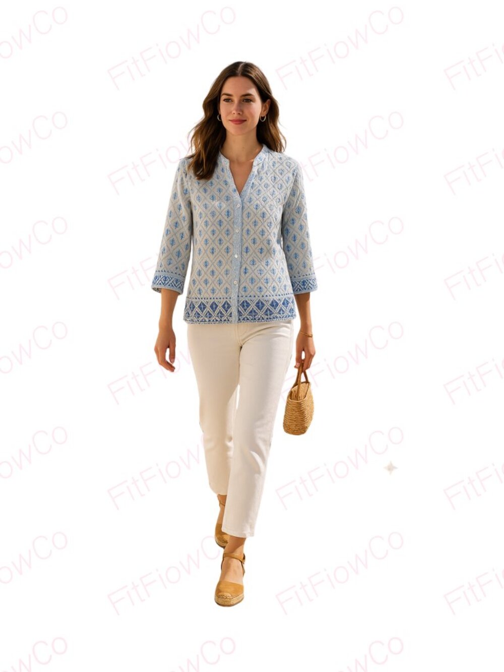 Alfred Dunner Blue Embroidered Button Front Top 16P 100% Cotton Blouse Preowned